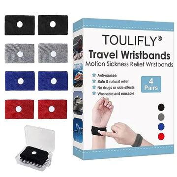 TOULIFLY Travel Wristbands Anti Nausea Bands Travel Motion Sickness Relief Wrist BandNatural Nausea Relief 4-Pair