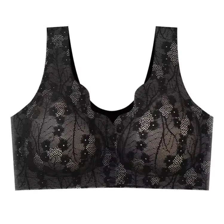 Plus Size Lace Trim Wireless Bra for Older Women