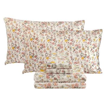 Viviland Floral King Sheet Set - 4 Piece Vintage Pink & Yellow Flower Patterned Bed Sheets - Soft Breathable Microfiber Sheets with Deep Pocket Non-Slip Fitted Sheets & Pillowcases