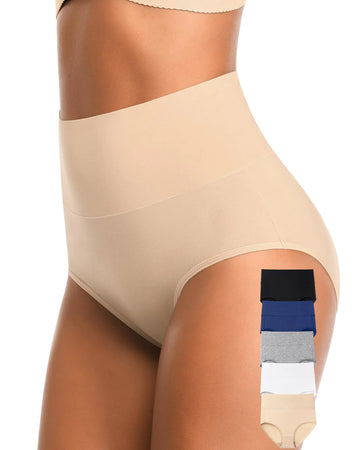 CULAYII Tummy Control Underwear for Women High Waisted Full Coverage Ladies Underwear Soft Stretch Cotton Postpartum Briefs Underwear Panties Pack(XL)
