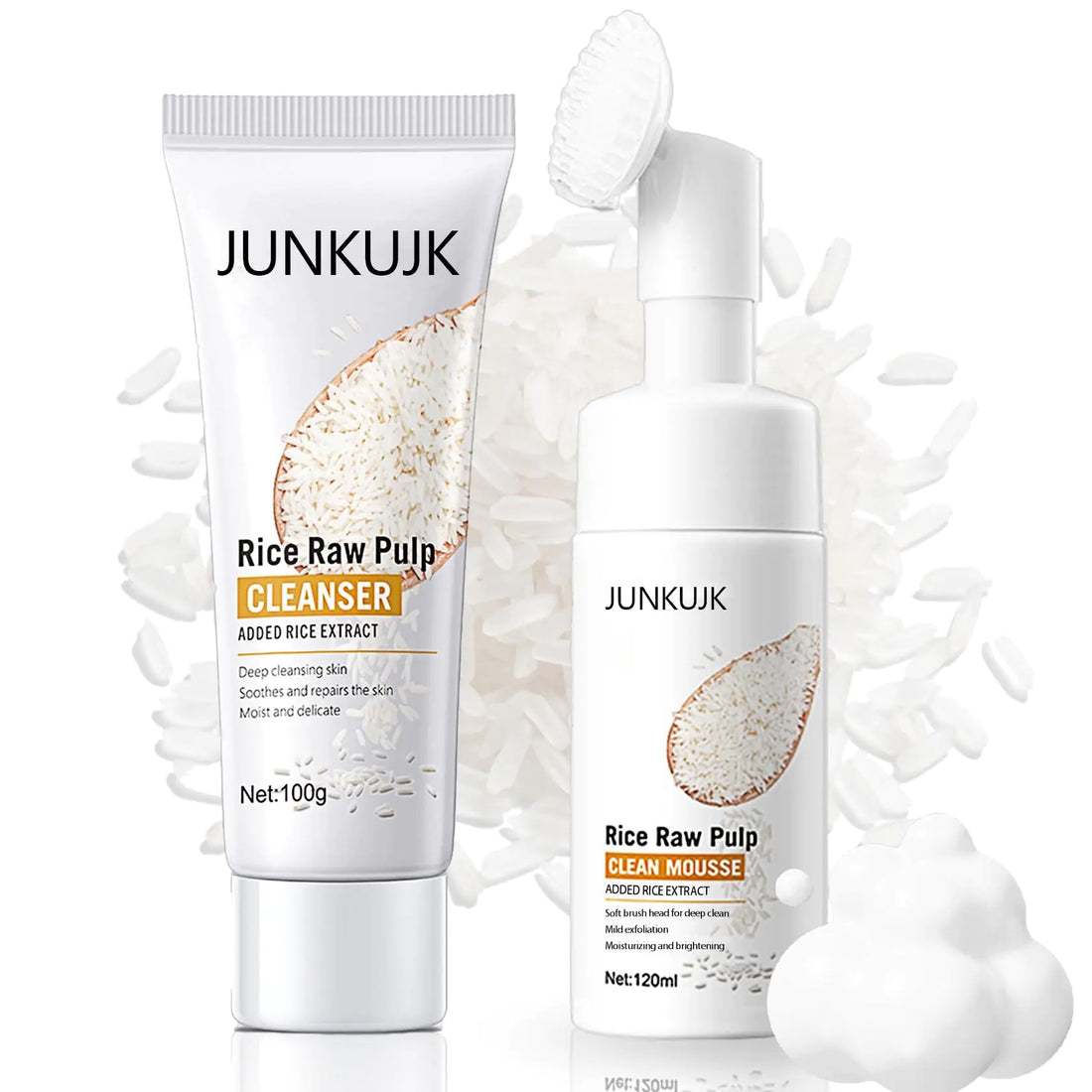 JunKuJK 2PCS Rice Cleansing FoamHydrating Long Lasting Rice Water Face WashMoisturizing Face Cleanser for Women and MenGentle Rice Face Wash for All Skin Type