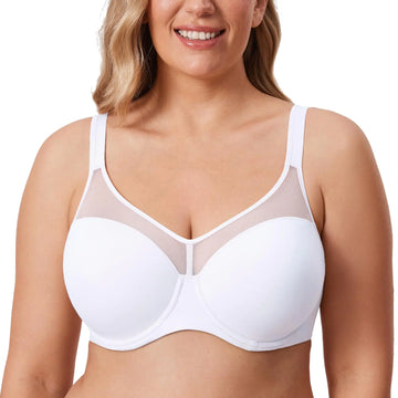 DELIMIRA Womens Plus Size Bra Full Coverage T Shirt Lightly Padded Sheer Underwire Support Bras White 36B