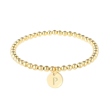 Initial Bracelet for Women Dainty Gold Bracelet Cute A-Z Letter Charm Disc Bracelet Fashion Simple Jewelry Beaded Gold Bracelet Personalized 26 Alphabet Gifts (P)