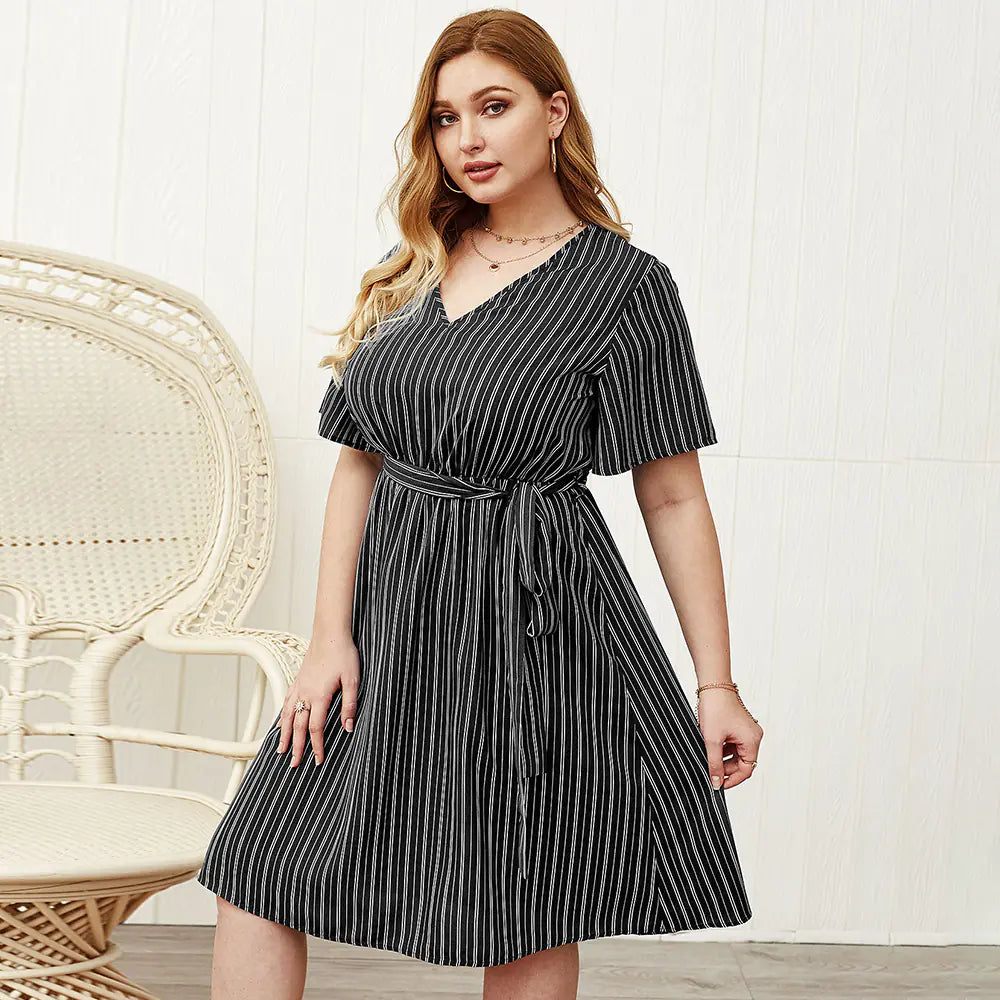 Plus Size Designer Summer Dress with Stripes