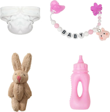 Newtotlove 7 Inch Mini Silicone Baby Reborn Baby Pacifier Chain Reborn Baby Bottle Mini Baby Feeding Toy Accessories (4pcs)