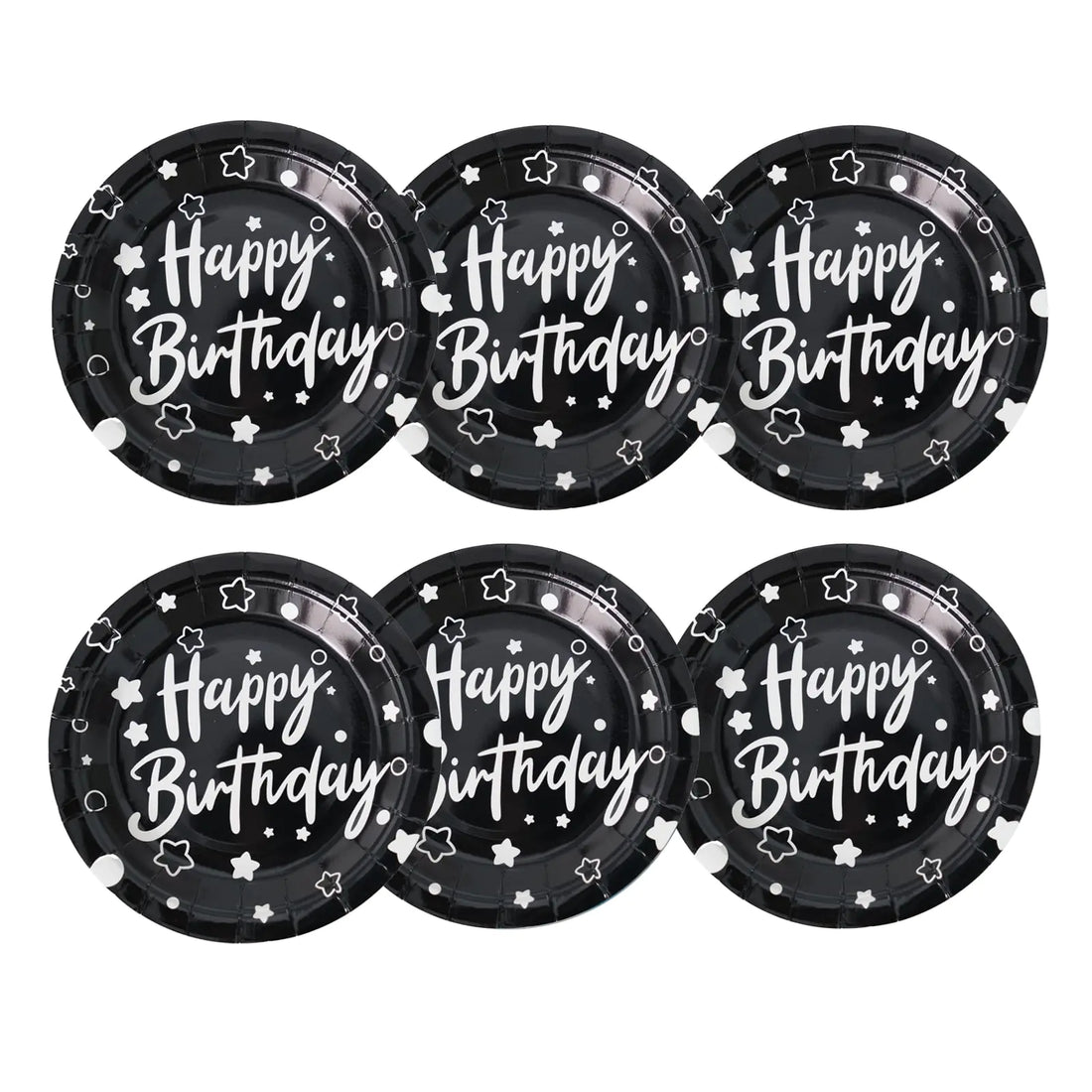 120 Pcs 7 Inch Happy Birthday Party Paper Plates Disposable Dessert Plates Birthday Cake Plates Foil Polka Dots Paper Plates for Birthday Party Decorations Favors Supplies (Black)