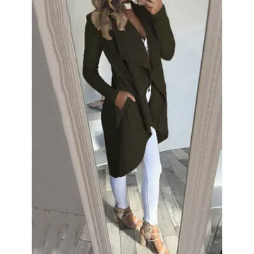Slim Long Trench Coat with Solid Lapel