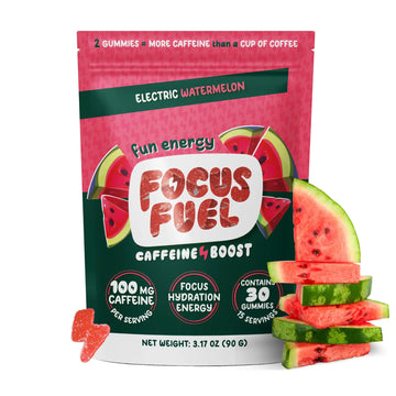 FocusFuel Energy + Focus Gummy 100mg Caffeine per 2 Gummies Includes B12 Magnesium Electrolytes All-Natural Ingredients for On-The-Go No Jitters or Crash (Watermelon Flavor - 30 Chews 3.17oz)