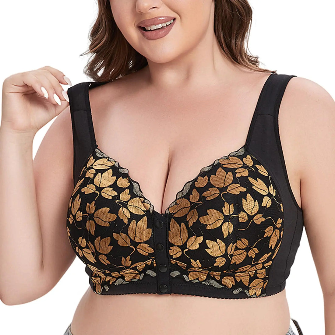 FHTECO Bra for Big Busted Women Plus Size Bra Underwire Bras for Women Lace T-Shirt Bras Front Close Bras for Women (42DBlack)
