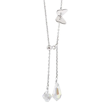 925 Silver Butterfly Waterdrop Tassel Necklace for Women