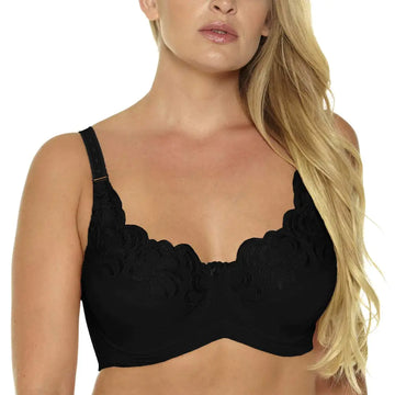 MIERSIDE Womens Plus Size Bra for Women Embroidered No-Padded Undearwire Bra (38G Black)