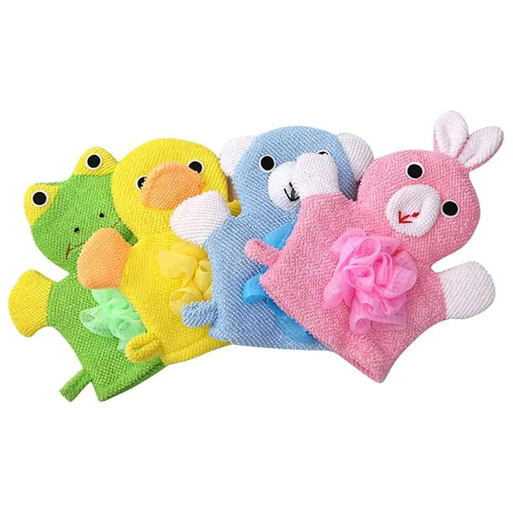4Pcs Cute Baby Kids Bath Sponge MittCartoon Exfoliating Gloves Baby Kids Shower Gloves Scrubbing Gloves Bath Mitts for Babies