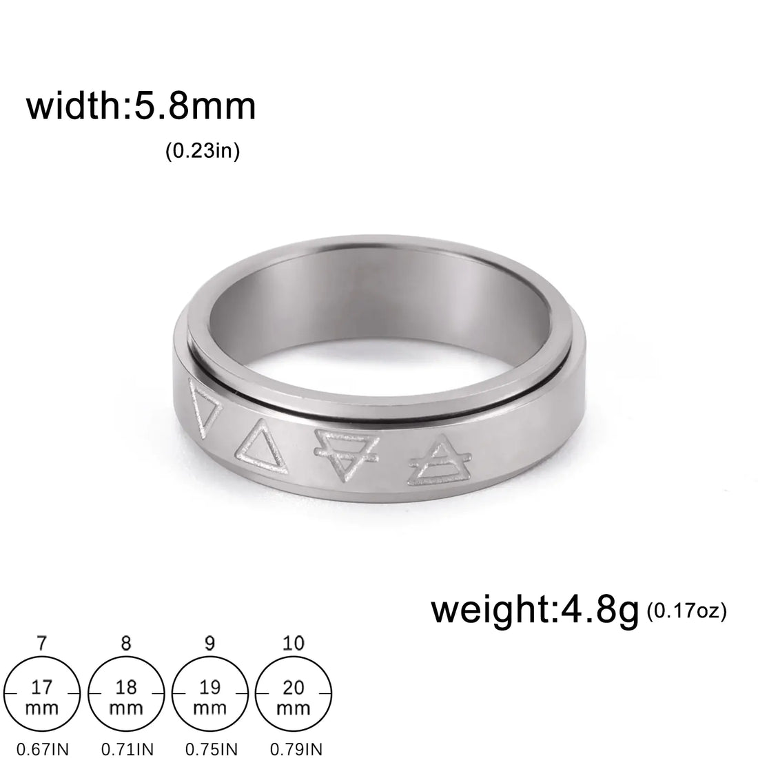 Rotatable Triangle Pattern Stainless Steel Ring