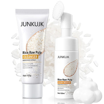 JunKuJK 2PCS Rice Cleansing FoamHydrating Long Lasting Rice Water Face WashMoisturizing Face Cleanser for Women and MenGentle Rice Face Wash for All Skin Type