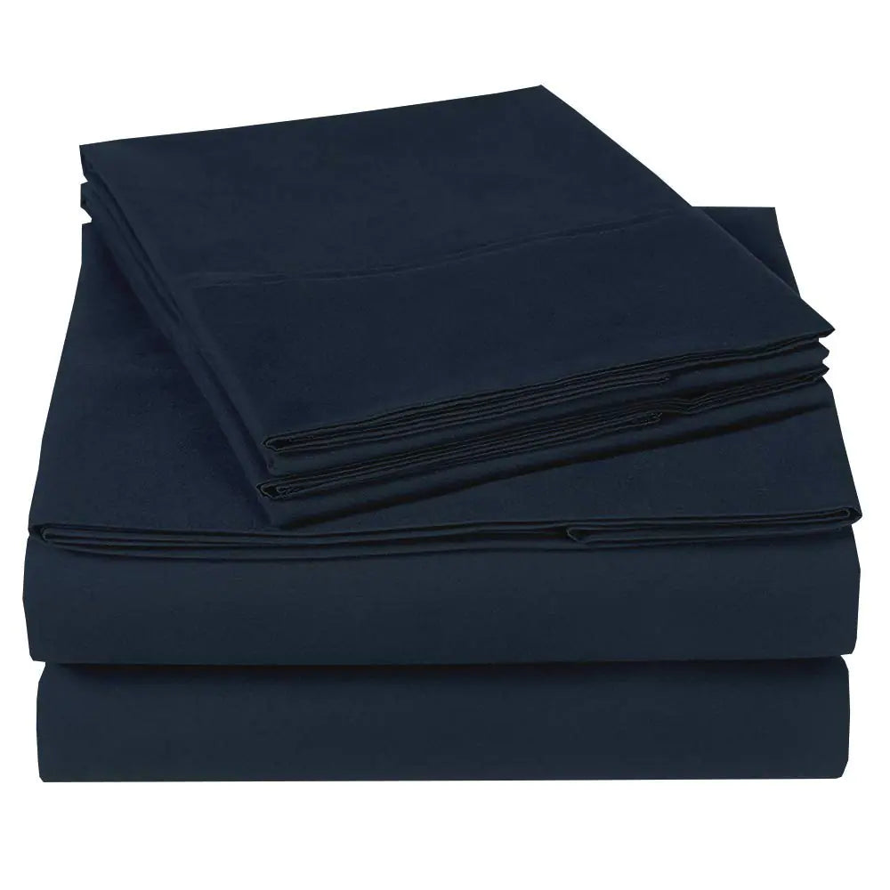 Twin Size Sheets Set - 4 Piece Set - Hotel Luxury Bed Sheets - Extra Soft - 10" Deep Pockets - Easy Fit - Breathable & Cooling - Comfy -Navy Solid Bed Sheets - 100% Cotton Sheets - 4 PC